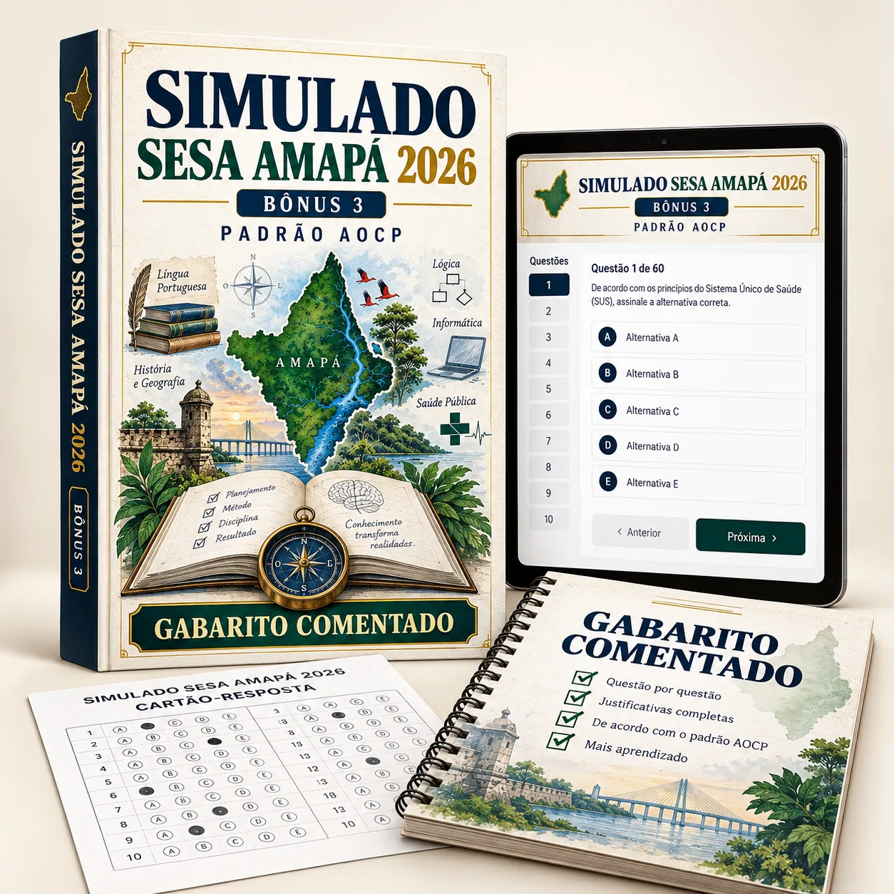 Mockup do bônus Simulado SESA Amapá 2026